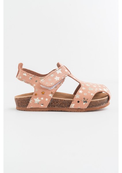 Unisex Çocuk Yıldızlı Pudra Deri Ortopedik Destekli Çocuk Sandalet