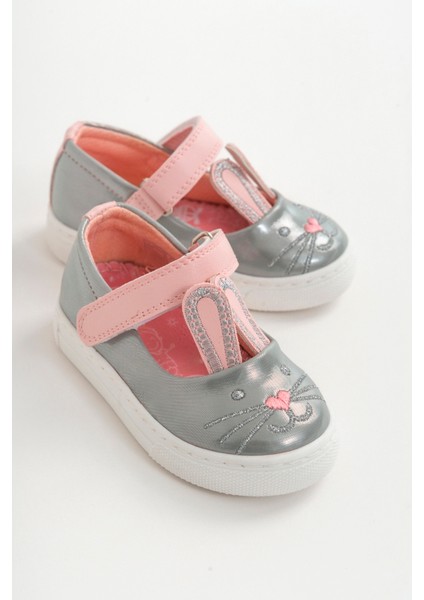 Kız Çocuk Gri Ortopedik Destekli Tavşanlı Babet