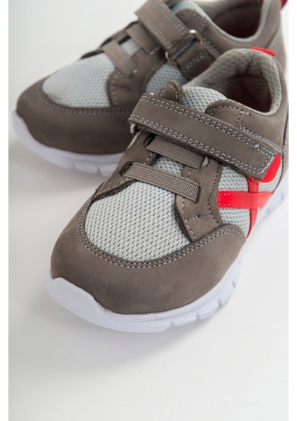 Unisex Çocuk Gri Deri Ortopedik Destekli Spor Ayakkabı