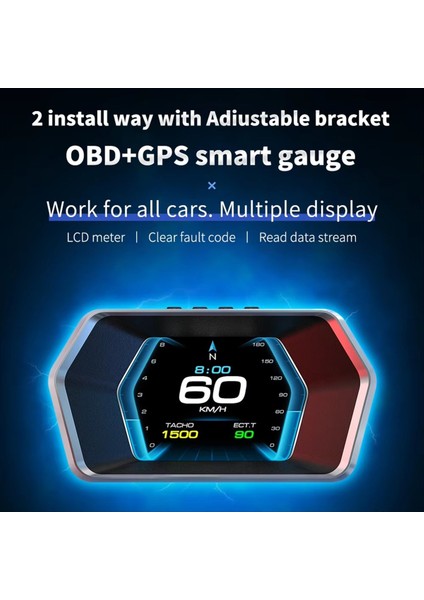 P17 Hud Kafa Yükselik Araç Diğer Obd2 Gps Aracı Bilgisayar Dijital Hız Gövlüğü Voltaj Su Yağı Sıcaklık Göstergesi (Yurt Dışından) fırsatları