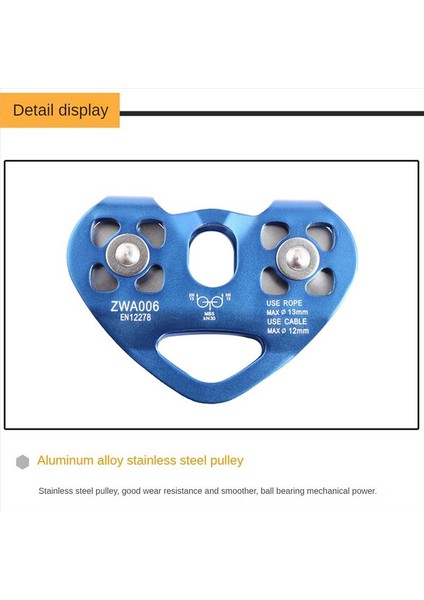 Açık Tırmanma Kasnağı Iki Eksenli Taşıma Çelik Kablosu, Kalp Şeklinde Çift Kasnak Mavisini Genişletiyor (Yurt Dışından) indirimleri