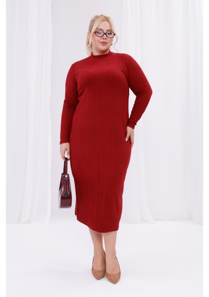 Kadın Bordo Balıkçı Yaka Esnek Burgu Triko Büyük Beden Elbise fırsatları