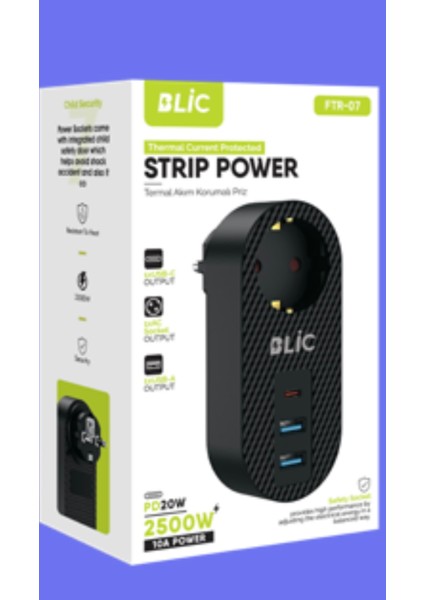 Blic Blic Termal Akım Korumalı, Isıya Dayanıklı Tekli Priz 2xusb 1xtype C Ftr-07 fiyatları
