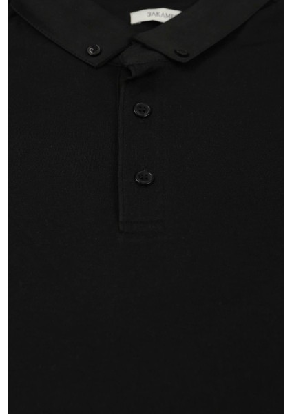Siyah Slim Fit Düğmeli Polo Yaka T-Shirt indirimleri