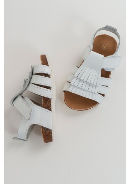 Kız Çocuk Beyaz Deri Ortopedik Destekli Çocuk Sandalet
