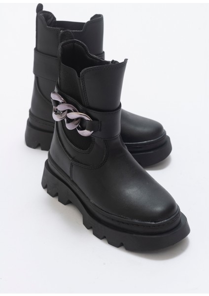 Kız Çocuk Siyah Suni Deri Anatomik Günlük Bot