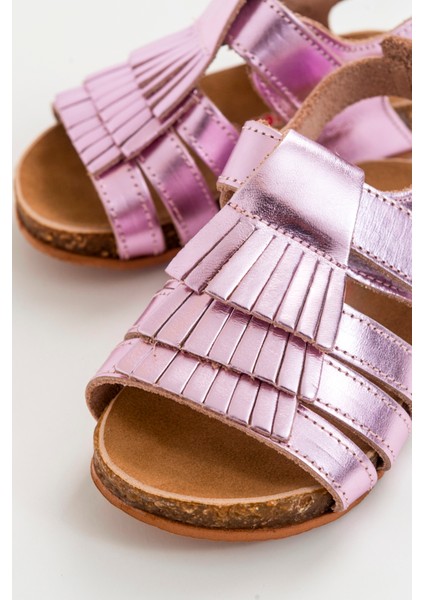 Kız Çocuk Pembe Deri Ortopedik Destekli Çocuk Sandalet