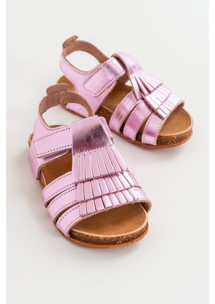 Kız Çocuk Pembe Deri Ortopedik Destekli Çocuk Sandalet