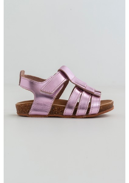 Kız Çocuk Pembe Deri Ortopedik Destekli Çocuk Sandalet