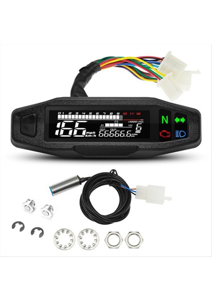 Motosiklet Hızölçer Yağ Göstergesi Takometre Evrensel Dijital Metre Göstergesi Paneli Dönüş Sinyali Işık Göstergesi (Yurt Dışından)
