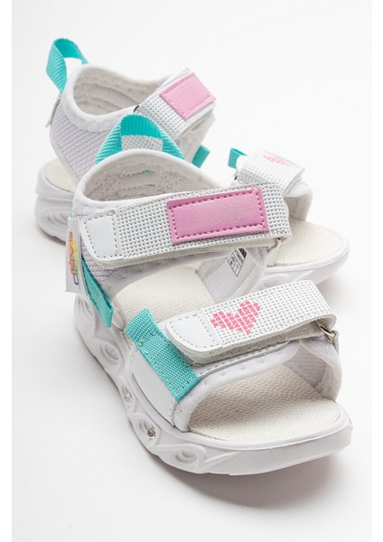 Kız Çocuk Beyaz Işıklı Anatomik Hafif Spor Sandalet