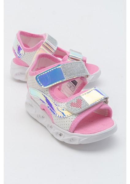 Kız Çocuk Beyaz-Pembe Işıklı Anatomik Hafif Günlük Sandalet