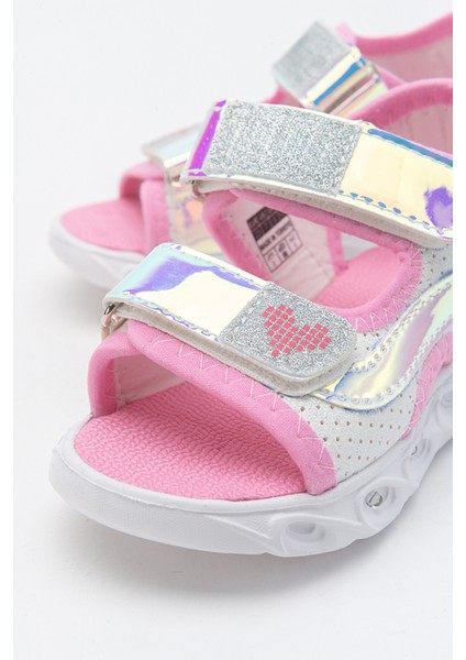 Kız Çocuk Beyaz-Pembe Işıklı Anatomik Hafif Günlük Sandalet