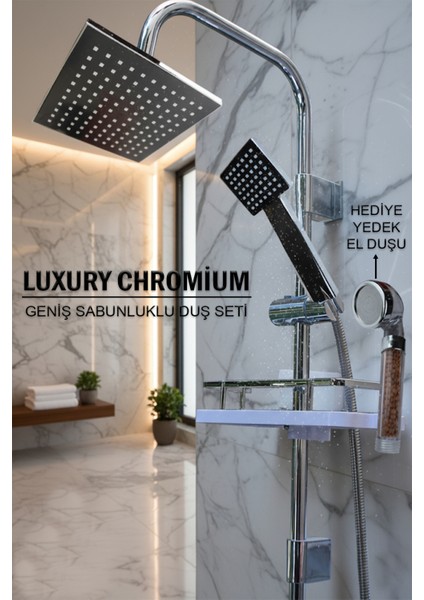 Robot Duş Takımı Geniş Sabunluklu Lüks Banyo Duş Seti Yedek El Duşu Hediyeli Çok Fonksiyonlu El ve Tepe Duş Başlığı