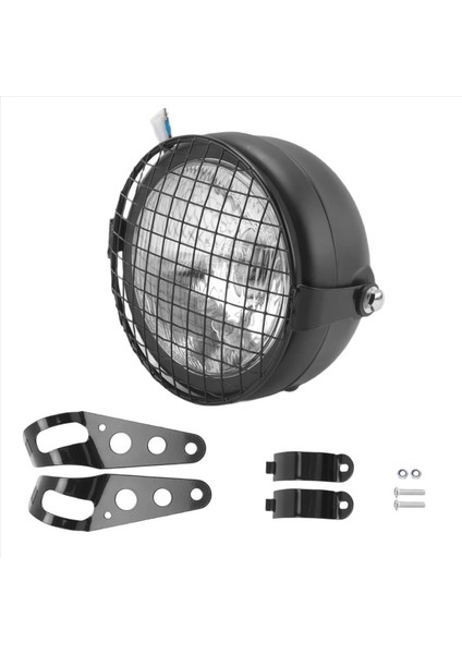 Retro Vintage Motorcycle Universal Yan Mount 35W 6.5 Inç Şeffaf Far Cafe Racer ile Grille + Braket Kiti (Yurt Dışından)