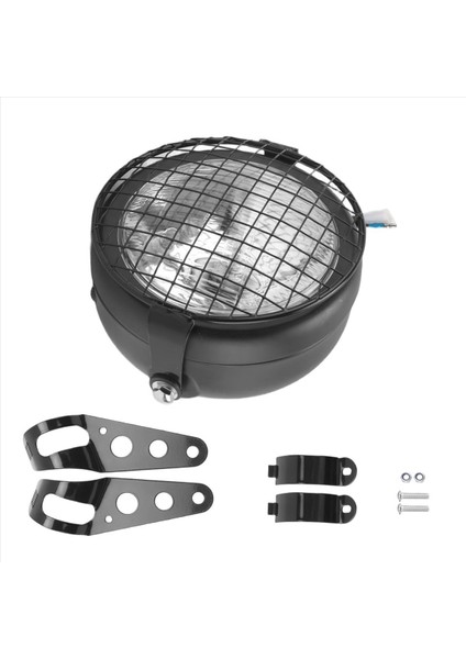 Retro Vintage Motorcycle Universal Yan Mount 35W 6.5 Inç Şeffaf Far Cafe Racer ile Grille + Braket Kiti (Yurt Dışından) modelleri