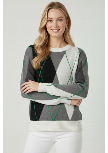 Kadın Baklava Desenli Kazak Ekru 25094 fiyatları