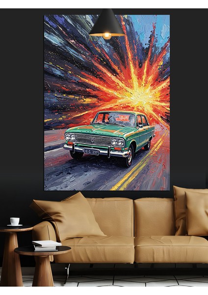Yolda Hızla Ilerleyen Klasik Araba Dekoratif Kanvas - Mdf Ahşap Tablo modelleri