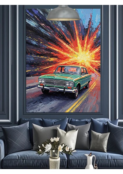 Yolda Hızla Ilerleyen Klasik Araba Dekoratif Kanvas - Mdf Ahşap Tablo indirimleri