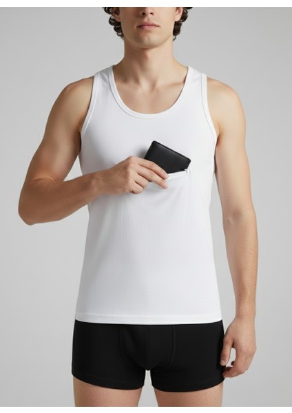 Erkek Atlet Cepli Fermuarlı Hac-Umre Seyahat Amaçlı 2'li Avantajlı Paket Pamuklu Cotton Beyaz