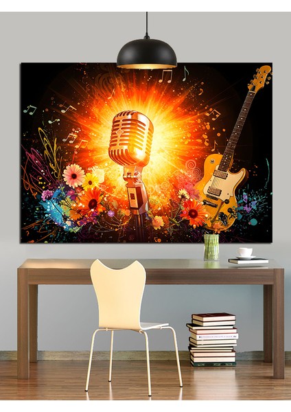 Mikrofonlu Parlak Disko Topu Dekoratif Kanvas - Mdf Ahşap Tablo fiyatları