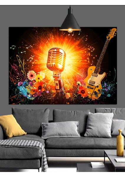Mikrofonlu Parlak Disko Topu Dekoratif Kanvas - Mdf Ahşap Tablo indirimleri