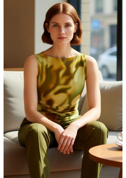 Kadın Kolsuz Bisiklet Yaka Tül Örme Bluz Şıklık ve Konforu Bir Arada Sunar Kaliteli Şık Rahat fırsatları