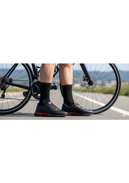 GR0431 Hakiki Deri Fitness Antrenman Bisiklet Spor Teknik Kırmızı Taban Ayak Sağlığına Uygun Siyah Ayakkabı
