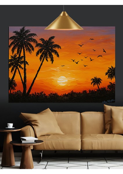 Gün Batımı Palmiye Ağaçları Dekoratif Kanvas - Mdf Ahşap Tablo modelleri