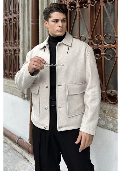 Düğmeli Cep Detaylı Erkek Kaşe Kaban P-00018810