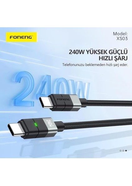 XS03 240W LED Işıklı Type-C To Type-C Şarj ve Data Kablosu Ip Örgülü fiyatları