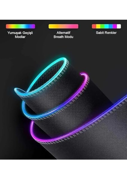 Rgb Mouse Pad 80X30 Cm, 4 mm Kalınlık, Parlak Su Geçirmez Yüzey, Oyuncu Gaming Xxl Mausepad, 14 Farklı Renk Modu (Parlak Siyah) fiyatları