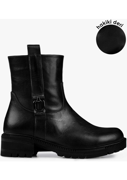 Kadın Raze Siyah Hakiki Deri Bot
