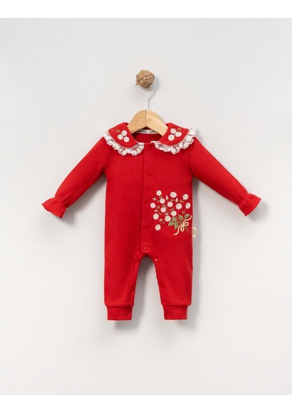 Çakar Bebe 3-12 Aylık Çıtır Nakışlı Tulum -8027140 - Kırmızı