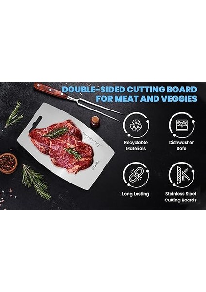 Çift Taraflı Kesme Tahtası - (2 Adet) Premium Sus 304 Mutfak, Et, Sebzeler, Bebek Maması Için Paslanmaz Çelik Kesme Tahtası - Bulaşık Makinesinde Yıkanabilir - (34,3 cm x 23,1 cm & 12"x 8") modelleri