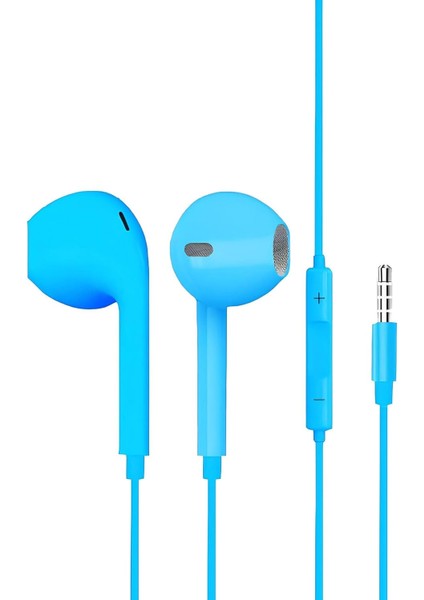 Girişli Mavi Kablolu Kulaklık Ios Ile Uyumlu 3.5 mm Kulaklık