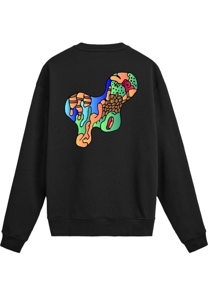 Sırt Baskılı Soyut Sanat Tasarımlı Sweatshirt