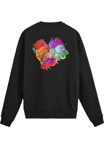 Sırt Baskılı Renkli Karakter Tasarımlı Sweatshirt