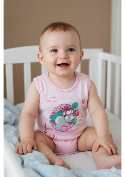 Erkek Bebek Zıbın Badi %100 Pamuk Deniz Temalı Baskılı Kolsuz Alttan Çıtçıtlı Yumuşak fırsatları