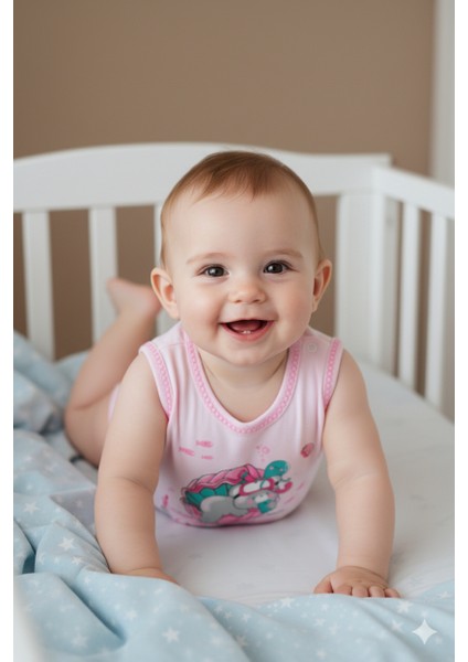 Erkek Bebek Zıbın Badi %100 Pamuk Deniz Temalı Baskılı Kolsuz Alttan Çıtçıtlı Yumuşak indirimleri