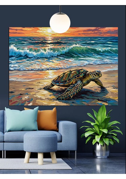 Deniz Kaplumbağası Plaj Manzarası Dekoratif Kanvas - Mdf Ahşap Tablo fiyatları