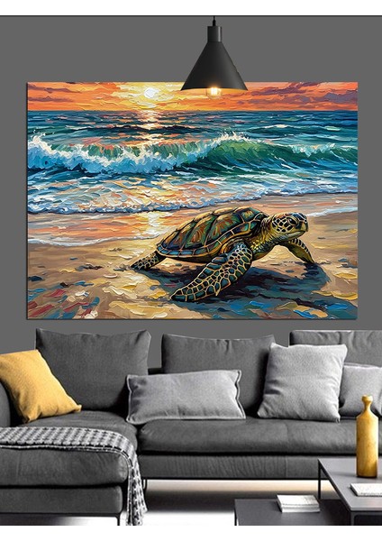 Deniz Kaplumbağası Plaj Manzarası Dekoratif Kanvas - Mdf Ahşap Tablo fırsatları