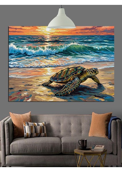 Deniz Kaplumbağası Plaj Manzarası Dekoratif Kanvas - Mdf Ahşap Tablo indirimleri