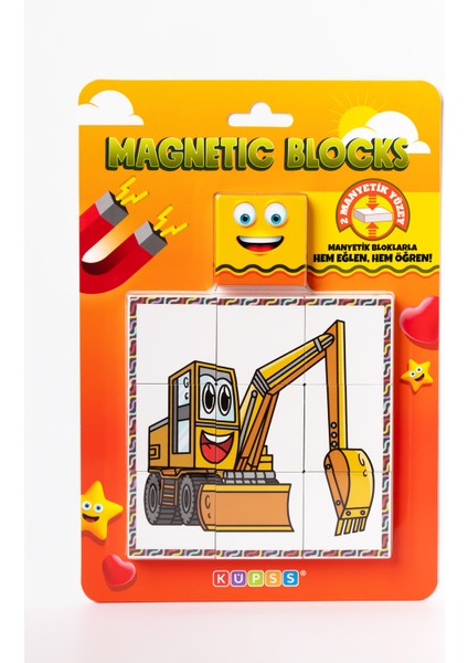 Manyetik Blok Çift Taraflı 9 Parçalı Mıknatıslı Kepçe - Forklift Puzzle - 2 Görsel Yapboz