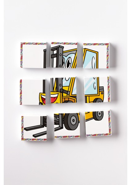 Manyetik Blok Çift Taraflı 9 Parçalı Mıknatıslı Kepçe - Forklift Puzzle - 2 Görsel Yapboz fiyatları