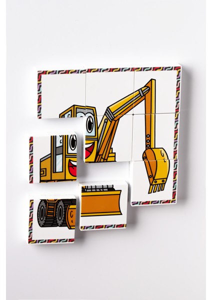 Manyetik Blok Çift Taraflı 9 Parçalı Mıknatıslı Kepçe - Forklift Puzzle - 2 Görsel Yapboz indirimleri