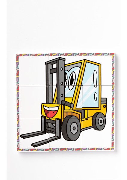 Manyetik Blok Çift Taraflı 9 Parçalı Mıknatıslı Kepçe - Forklift Puzzle - 2 Görsel Yapboz