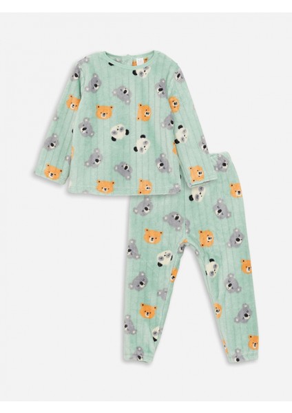 Lcw Baby Yeşil Bisiklet Yaka Uzun Kollu Desenli Erkek Bebek Pijama Takımı