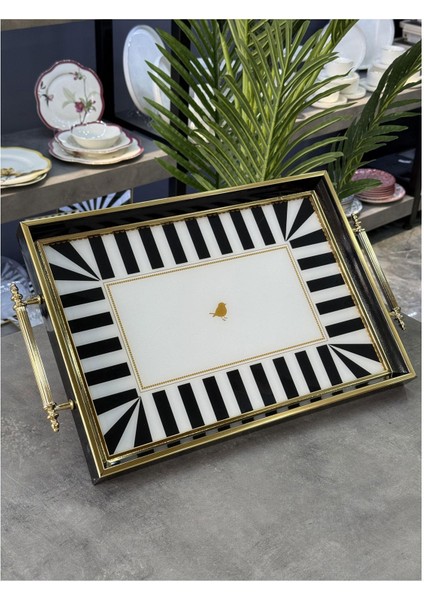 Black Line Kulplu Dikdörtgen Tepsi