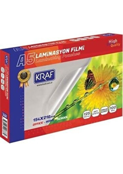 A5 Laminasyon Filmi Parlak 125 Micron 100 Adet Güçlü Koruma Sağlar fiyatları